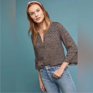 Maeve Berwick Top Front Button Down Blouse Anthro Boho Cottagecore Size Small